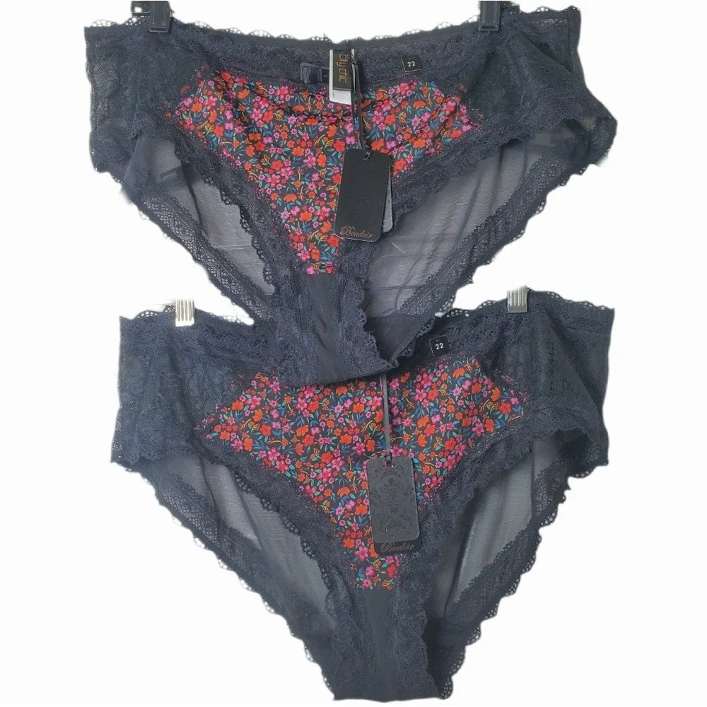 City Chic NWT Black‎ Floral Mesh & Lace Panties Folk Dance Shorty Plus Size 22